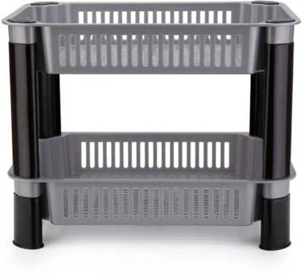 FORSQUARE Fruits/Vegetables Kitchen Rack Plastic Multipurpose Plastic Storage Rack of 2 Layer / Kitchen Stand / Grey Color /