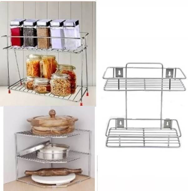 KPT Containers Kitchen Rack Steel Present A Set Of 3 Corner Rack+Spice Rack+Bathroomself Stand