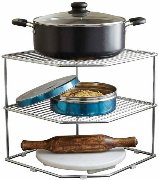 VIREQUE Dish Drainer Kitchen Rack Steel Multipurpose Stainless Steel 3-Tier Storage Rack for Corners