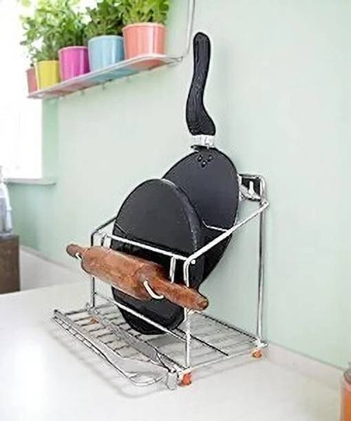 DEMIQON Chakla/Belan Kitchen Rack Steel 101_Kitchen Tawa Organizer Stand | Space Saving Kitchen Rack Pack of 1
