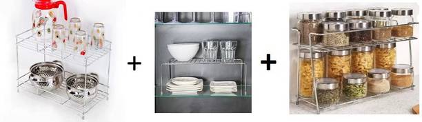 Somkala Containers Kitchen Rack Steel Presents a combo pack of spice rack + dish rack + container