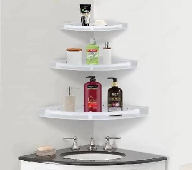 NETVULL Bathroom Corner Unbreakable Plastic Wall Shelf Rack 3in1 Wall Shelf Plastic Wall Shelf