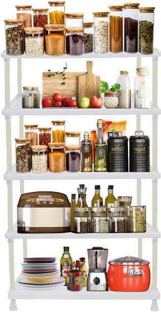 RAXON WORLD Fruits/Vegetables Kitchen Rack Plastic White 5-Layer Kitchen Tray Rack for Sleek and Functional Storage