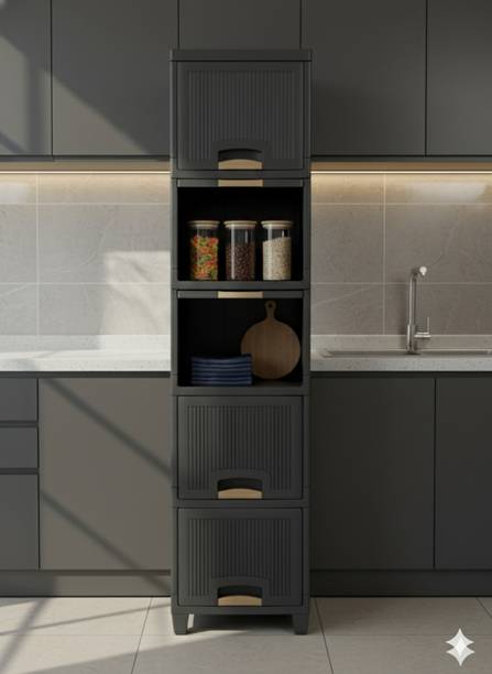 MAXTID Containers Kitchen Rack Plastic 5 Layers Grey Space Saver Cupboard for Bedroom Storage