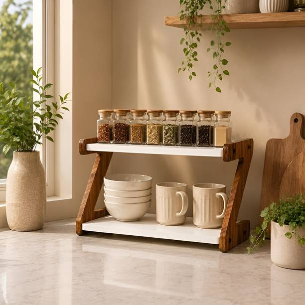 Krishna Enterprises Utensil Kitchen Rack Wood Multipurpose Wooden Kitchen Organizer Rack |Spice Rack| Home Decor Display Stand