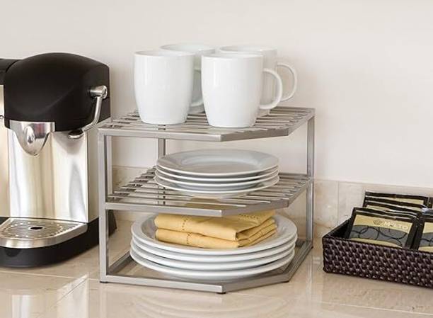 Indian Decor Containers Kitchen Rack Iron Classic 2-Tier Corner Shelf Counter and Cabinet Organizer