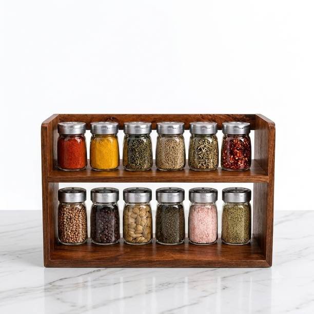 NVHADICRAFTS Containers Kitchen Rack Wood 2 TIER MULTIPURPOSE KITCHEN SPICE RACK