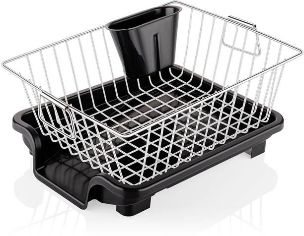 4 SACRED Dish Drainer Kitchen Rack Steel Stainless Steel Dish Drainer Basket with Drip Tray & Cutlery Holder for Kitchen