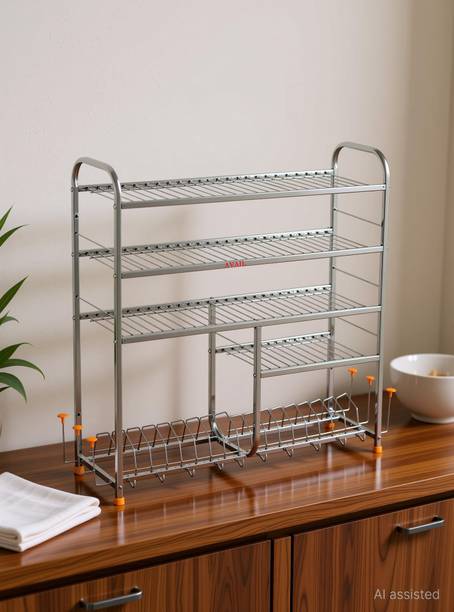 AVAIL Utensil Kitchen Rack Steel 4 Shelves Dish Rack | 31 x 30 Inch | Steel Kitchen Stand | Steel Storage Rack |