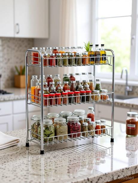 Stainex Containers Kitchen Rack Steel 3-Tier Multipurpose Rack/Shelf Organizer for Jars, Spices, Vegetables & Utensils