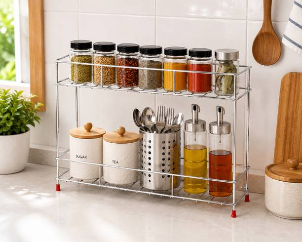 Sintak Utensil Kitchen Rack Steel 2-Tier Stainless Steel Multipurpose Kitchen Rack | Spice & Utensil Organizer