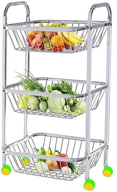 SHYAM Stainless Steel 3 Laye Stand for Kitchen Fruit Vegetable Stand Storage Trolley Steel Kitchen Trolley