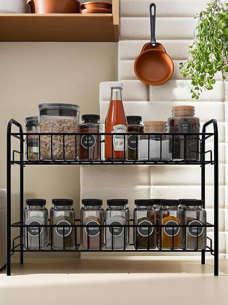 Heart Home Containers Kitchen Rack Iron Metal 2 Layer Kitchen Racks Organizer Stand - Black