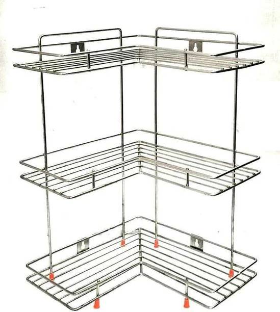 Nexus Lifestyle Plate Kitchen Rack Steel Stainless Steel Multipurpose L-Shape 3-Tier Kitchen Corner Rack Steel