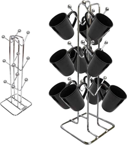 Shelfmart Utensil Kitchen Rack Steel Stainless Steel Multi-Mug Holder Stand | 10 Cup Storage Rack for Kitchen