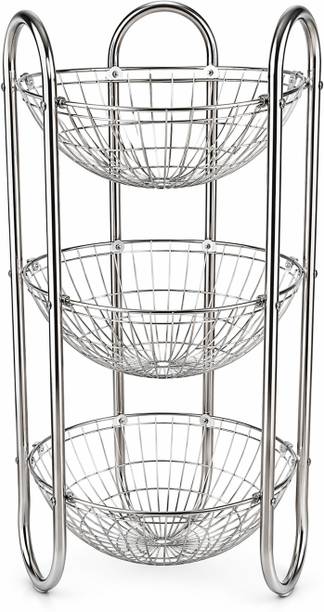 KitchenAura Fruits/Vegetables Kitchen Rack Steel Stainless Steel 3 Tier Fruit & Vegetable Basket Stand