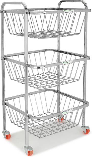 WAYMORE Fruits/Vegetables Kitchen Rack Steel 3-Tier Rack Fruits & Vegetable Trolley Container Basket for Kitchen with Wheel
