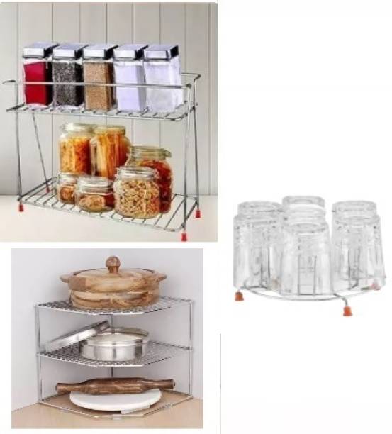 AVROSPN Containers Kitchen Rack Steel Introducing Our "Kitchen Trio Essentials: Corner+Spice+Glass Stand"
