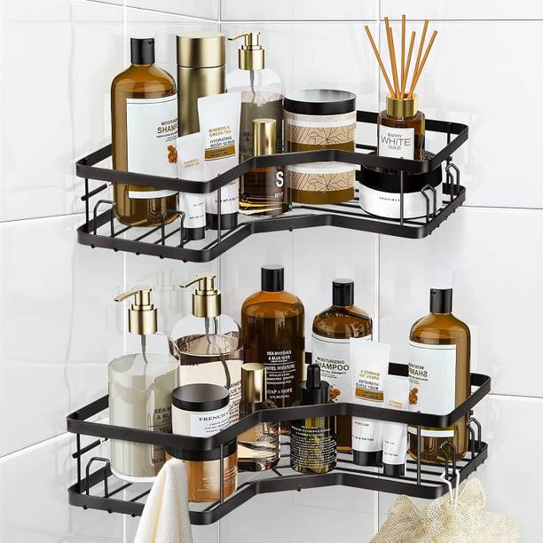 ProGrade Cutlery Kitchen Rack Iron Corner Shower Caddy 2 Pack Adhesive Shower Corner Organizer Shelves, No Drilling