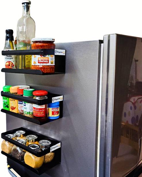 organizemee Containers Kitchen Rack Steel 25CM-BLACK-MAGNETIC-RACK-SET4
