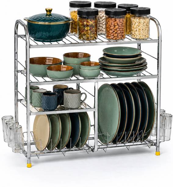 AVAIL Utensil Kitchen Rack Steel 4 Shelves Dish Rack | 24 x 24 Inch | Steel Kitchen Stand | Steel Storage Rack |