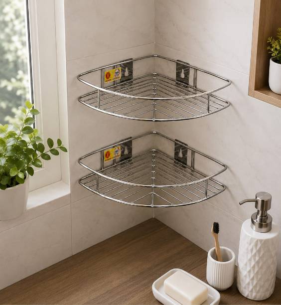 GHEEVITA Can Kitchen Rack Steel Two Tier Corner Shampoo Rack Bathroom Storage Pack Of 2