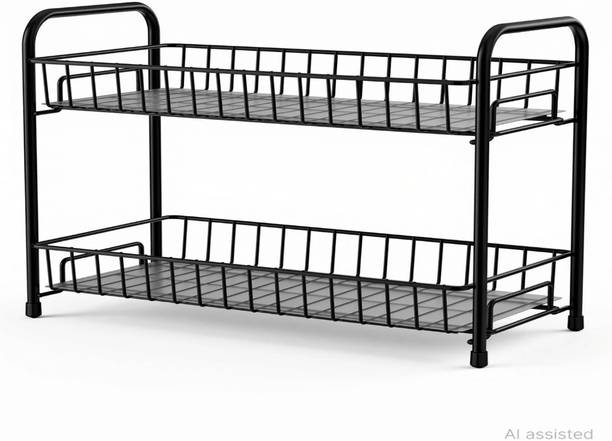 PRAMUKH Containers Kitchen Rack Iron Foldable 2-Tier Iron Kitchen Spice Rack for Condiments