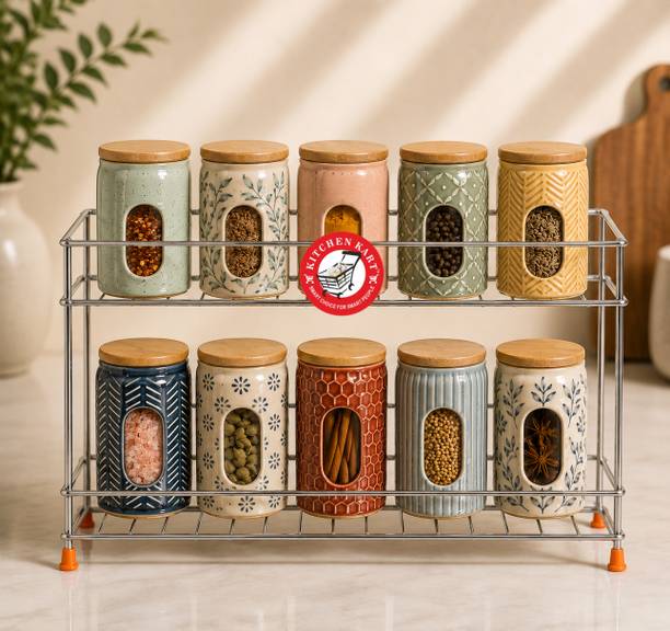 KITCHEN KART Containers Kitchen Rack Steel Space Saving 2 Tier Spice Organizer Rack for Kitchen Counter and Pantry
