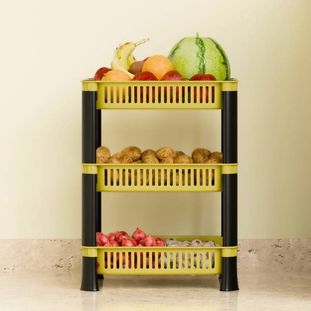 FOROLY Fruits/Vegetables Kitchen Rack Plastic 3-Tier Storage Basket, Stand, Rack, Storage Solution for Office and Kitchen