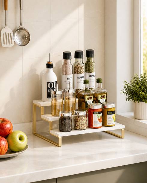 LHD Utensil Kitchen Rack Wood Primium spice rack golden white