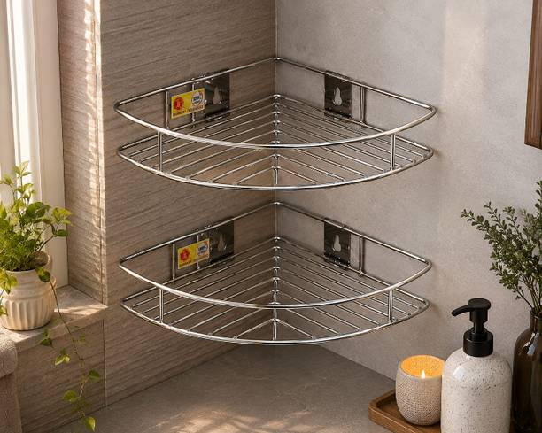 GHEEVITA Can Kitchen Rack Steel Bathroom Corner Shelf Shower Storage Rack Pack Of 2
