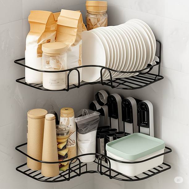 Zenzone Cutlery Kitchen Rack Iron No Drill Self-Adhesive Corner Shelf for Bathroom & Kitchen Wall Storage Rack