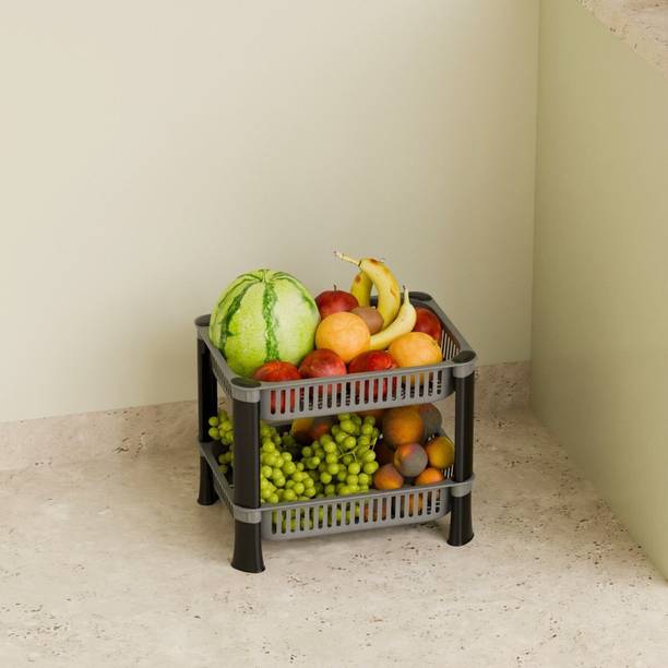 FOROLY Fruits/Vegetables Kitchen Rack Plastic 2-Tier Storage Basket, Stand, Rack, Storage Solution for Office and Kitchen