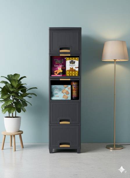 MAXTID Containers Kitchen Rack Plastic Durable Grey 5 Layer Plastic Cabinet for Home