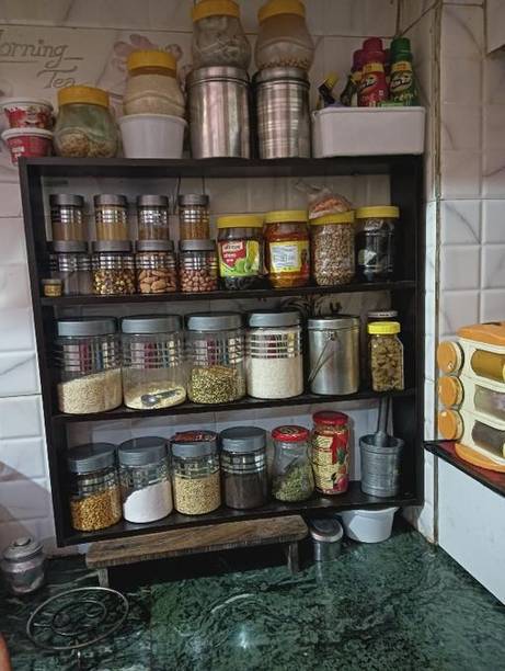 WOODSYWODERS Containers Kitchen Rack Wood WALL SHELF BROWN KITCHEN RACK