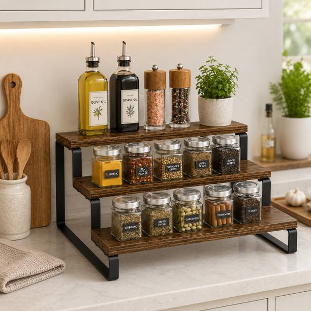 AADIX ENTERPRISES Utensil Kitchen Rack Wood Wooden spice rack, 3 Tier spice rack, Spice organizer, Masala rack