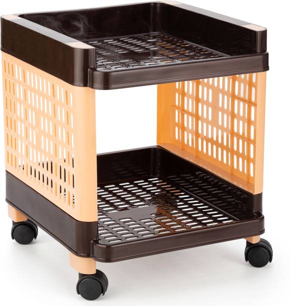 FLYUP Rectangular 2 Layer Multipurpose Shelf Stand Basket Rack Trolley Plastic Kitchen Trolley