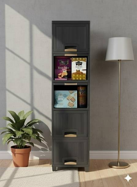 MAXTID Containers Kitchen Rack Plastic Grey Heavy Duty Plastic Storage Unit 5 Shelves for Maximum Organization