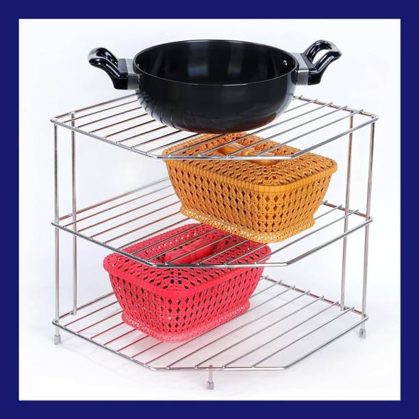 Zenzone Utensil Kitchen Rack Steel Kitchen Corner Organizer Steel 3 Tier Rack for Kitchen Bathroom