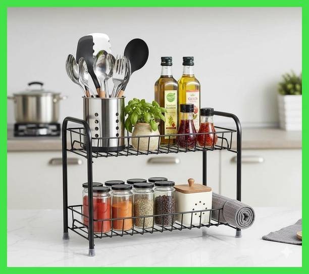 Zenzone Containers Kitchen Rack Iron Kitchen Rack 2 Layer Metal Spice Rack Multipurpose Storage Organizer Heavy Duty