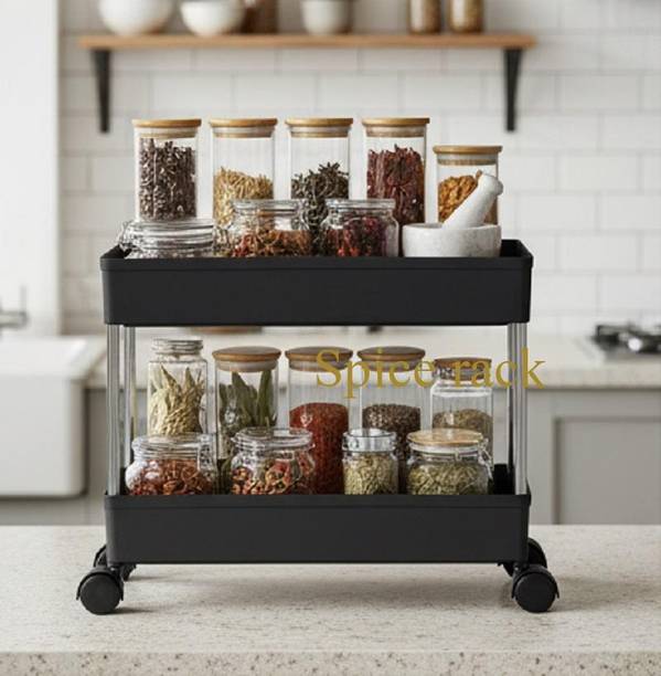 Umite Chef 2 Tier Kitchen Spice Rack Trolley with Wheels Metal Storage Organizer Model Plastic, Carbon Steel Kitchen Trolley