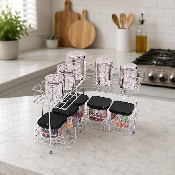 ZOOMPLUS Containers Kitchen Rack Steel Double Layer Shelf for Kitchen Utensils Rack | Modular Kitchen Storage Rack