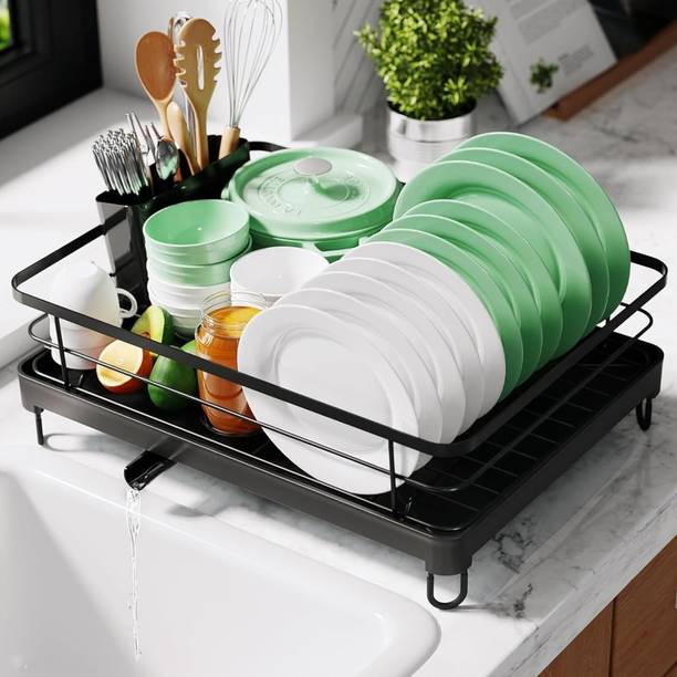 ZODUTA Dish Drainer Kitchen Rack Plastic Drainer basket-Brown 3 in 1 Unbreakable Kitchen Sink Dish Driying Corner, Dish