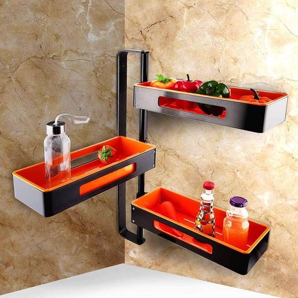 dasndas Chakla/Belan Kitchen Rack Plastic, Steel 3-Level Rotation 180 Degrees Rugged Kitchen Shelf