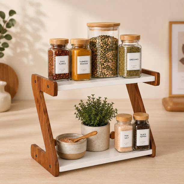 Dwhandicrafts Containers Kitchen Rack 2 Tier Wooden Tabletop Book