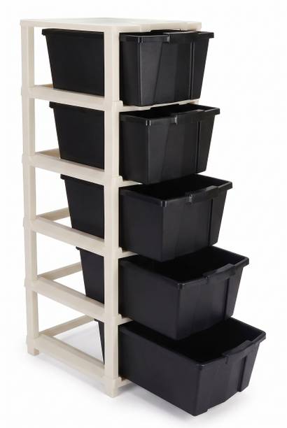 MAXTID Can Kitchen Rack Plastic White 5 Layer Plastic Wardrobe for Clothes Storage