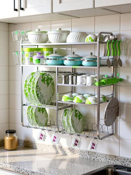 AVAIL Utensil Kitchen Rack Steel 5 Shelves Wall Mount Kitchen Rack | Utensil Stand for Kitchen | 30 x 30 Inch |