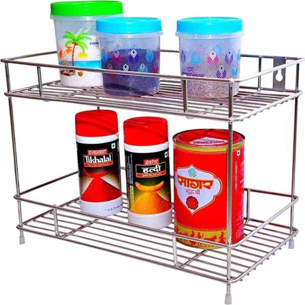Shelfmart Utensil Kitchen Rack Steel Heavy-Duty Stainless Steel Spice Rack | Double Layer Storage Stand