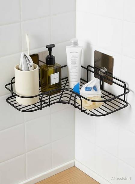 2Mech Utensil Kitchen Rack Steel Self-Adhesive Stainless Steel Bathroom Corner Rack Storage Shelves