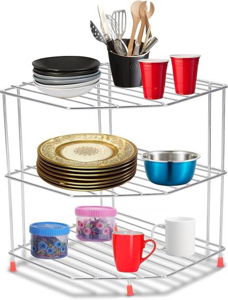 Kombuis Kitchenware Utensil Kitchen Rack Steel Kitchen Rack Steel Stainless Steel 2 -Tier Kitchen Corner Rack
